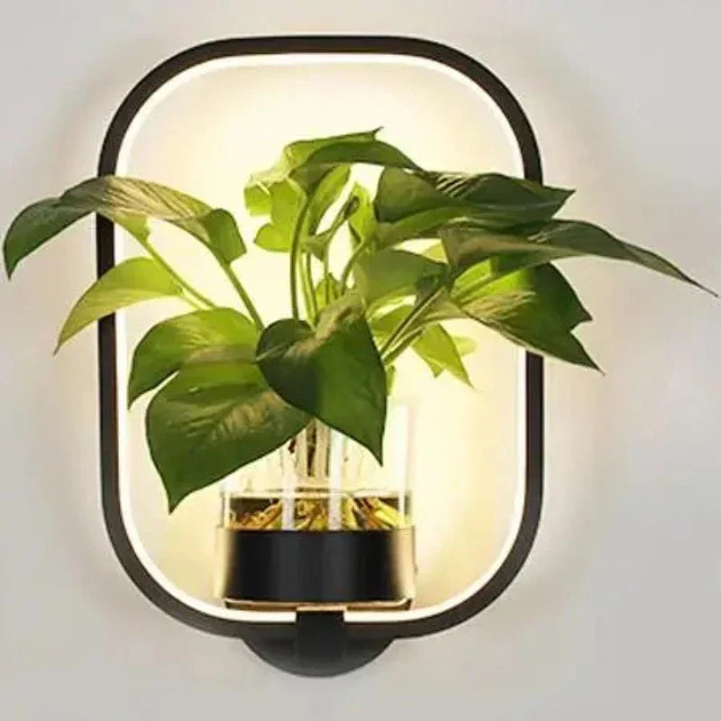Indoor Wall Sconce with Live Plant Holder – Iron & Glass Botanical Light Fixture for Living Room, Bedroom, Hallway, Office – Modern