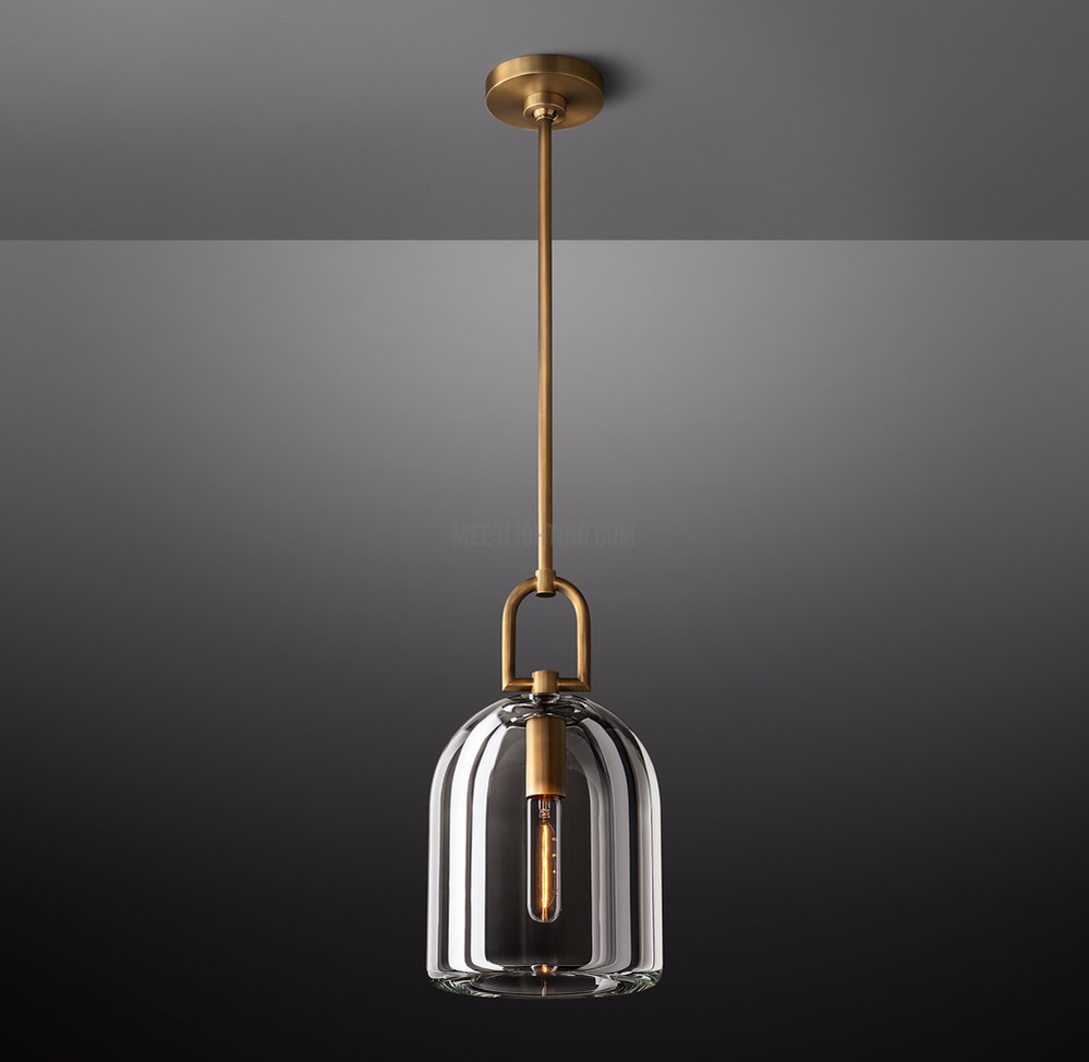 Crystal Glass Dome Pendant Light with Brass Frame for Dining Room & Kitchen Island Hardwired Ceiling Fixture 5 8 10 Inch