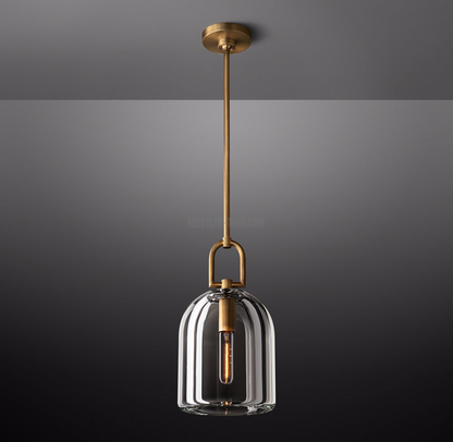Crystal Glass Dome Pendant Light with Brass Frame for Dining Room & Kitchen Island Hardwired Ceiling Fixture 5 8 10 Inch