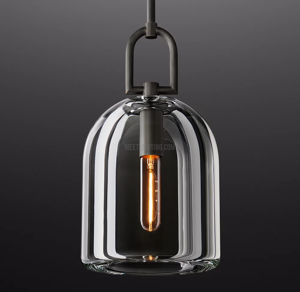 Crystal Glass Dome Pendant Light with Brass Frame for Dining Room & Kitchen Island Hardwired Ceiling Fixture 5 8 10 Inch
