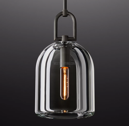 Crystal Glass Dome Pendant Light with Brass Frame for Dining Room & Kitchen Island Hardwired Ceiling Fixture 5 8 10 Inch