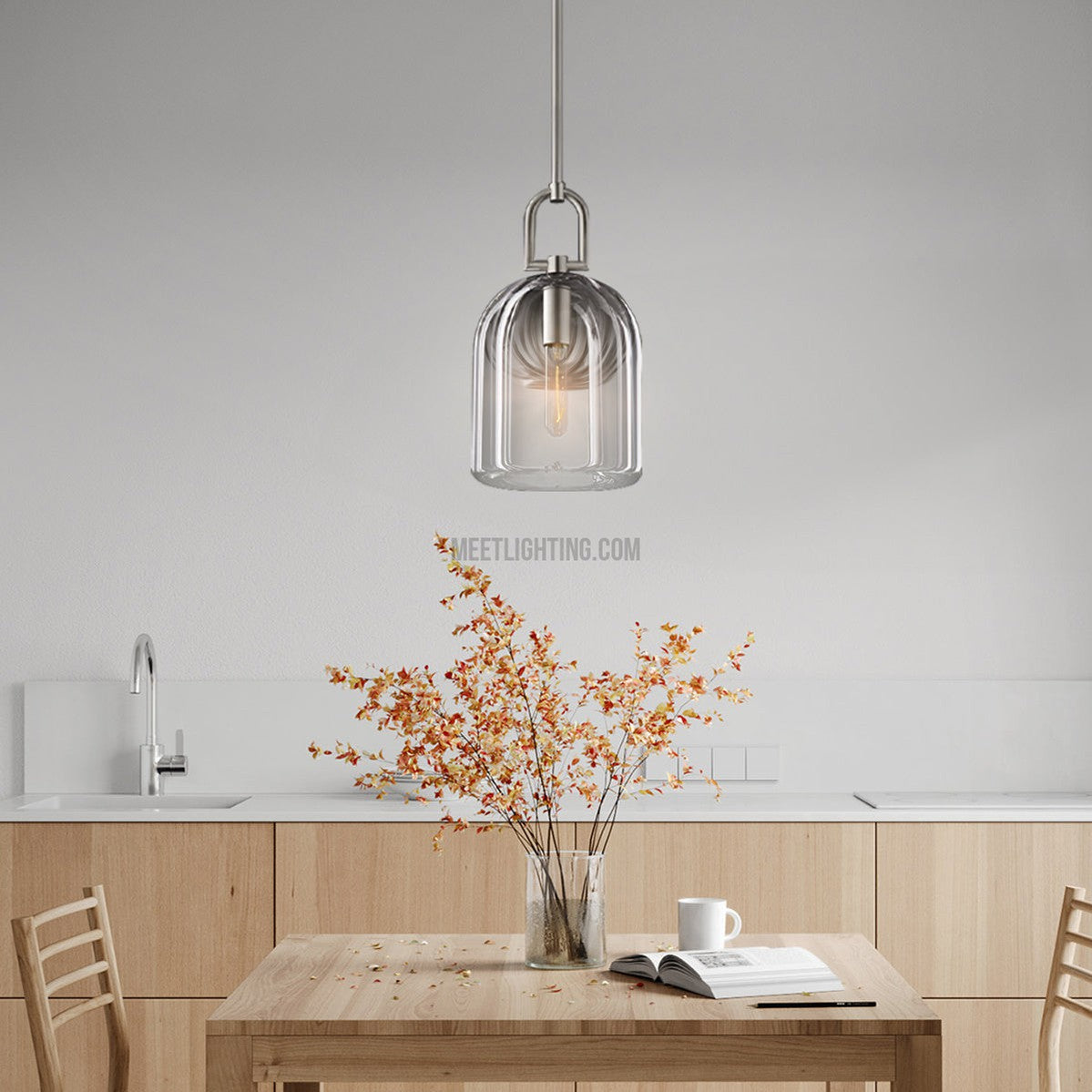 Crystal Glass Dome Pendant Light with Brass Frame for Dining Room & Kitchen Island Hardwired Ceiling Fixture 5 8 10 Inch