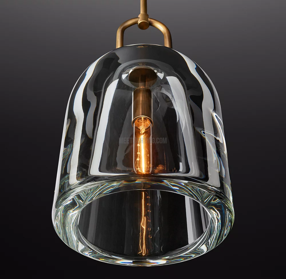 Crystal Glass Dome Pendant Light with Brass Frame for Dining Room & Kitchen Island Hardwired Ceiling Fixture 5 8 10 Inch