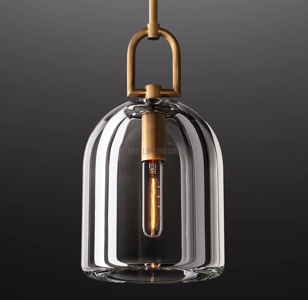 Crystal Glass Dome Pendant Light with Brass Frame for Dining Room & Kitchen Island Hardwired Ceiling Fixture 5 8 10 Inch