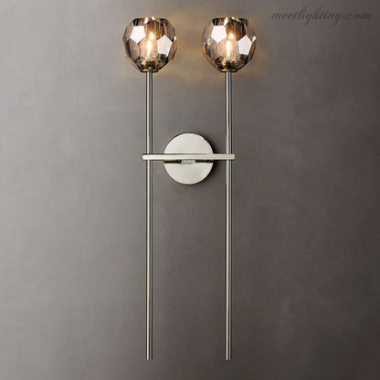 Crystal Globe Double Sconce Wall Light in Brass or Nickel – Two-Bulb Fixture for Living Room & Hallway