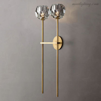 Crystal Globe Double Sconce Wall Light in Brass or Nickel – Two-Bulb Fixture for Living Room & Hallway