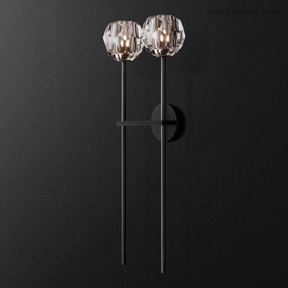 Crystal Globe Double Sconce Wall Light in Brass or Nickel – Two-Bulb Fixture for Living Room & Hallway