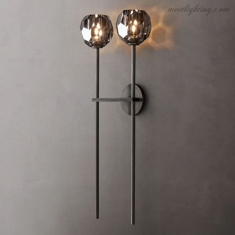 Crystal Globe Double Sconce Wall Light in Brass or Nickel – Two-Bulb Fixture for Living Room & Hallway