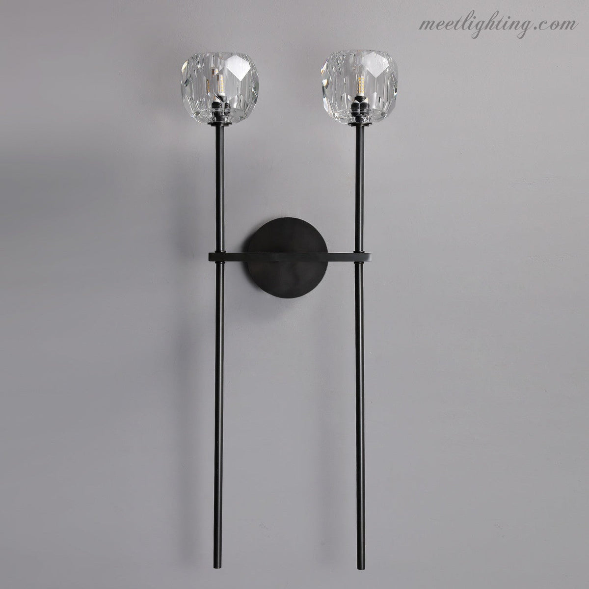 Crystal Globe Double Sconce Wall Light in Brass or Nickel – Two-Bulb Fixture for Living Room & Hallway