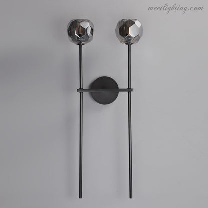 Crystal Globe Double Sconce Wall Light in Brass or Nickel – Two-Bulb Fixture for Living Room & Hallway