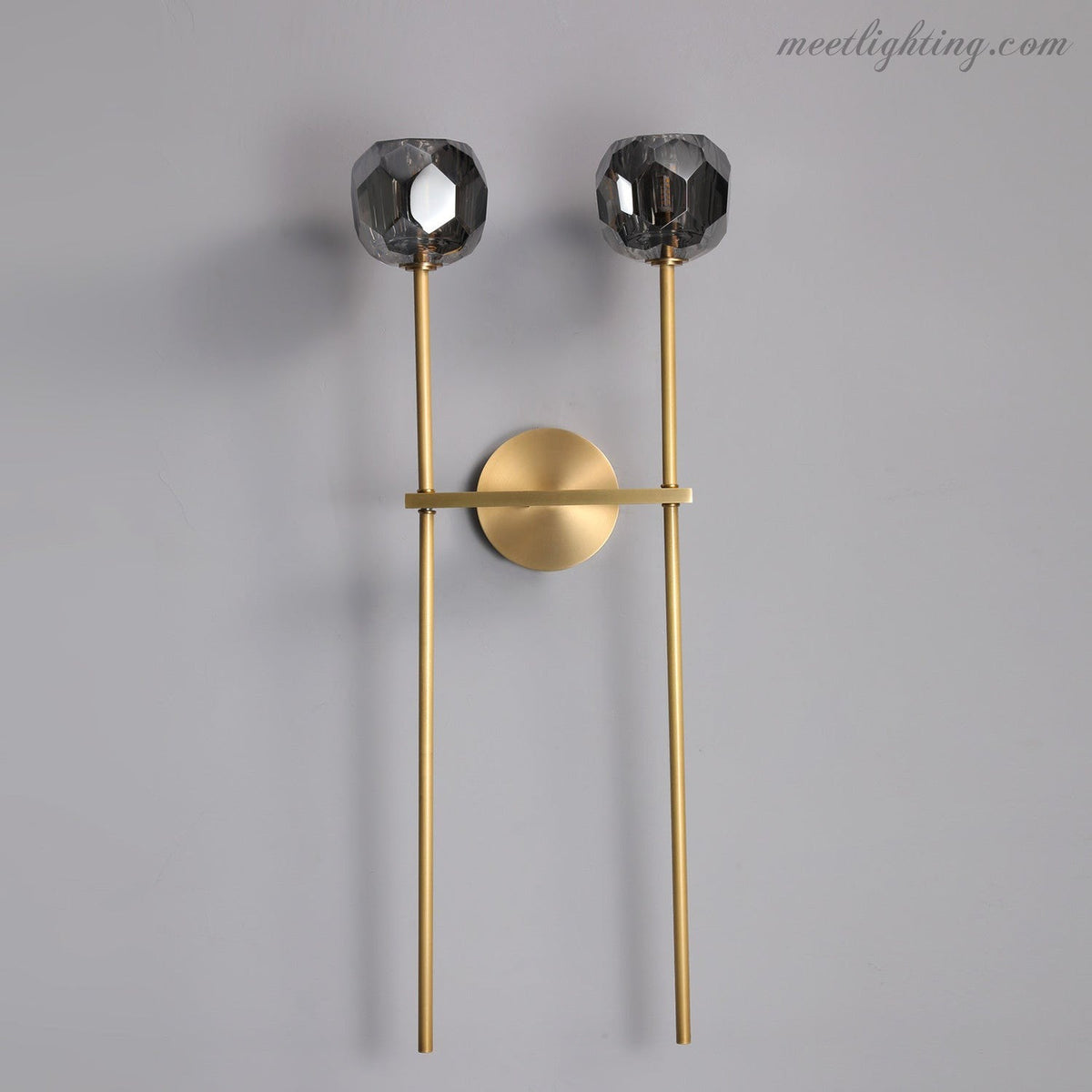 Crystal Globe Double Sconce Wall Light in Brass or Nickel – Two-Bulb Fixture for Living Room & Hallway