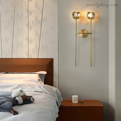 Crystal Globe Double Sconce Wall Light in Brass or Nickel – Two-Bulb Fixture for Living Room & Hallway
