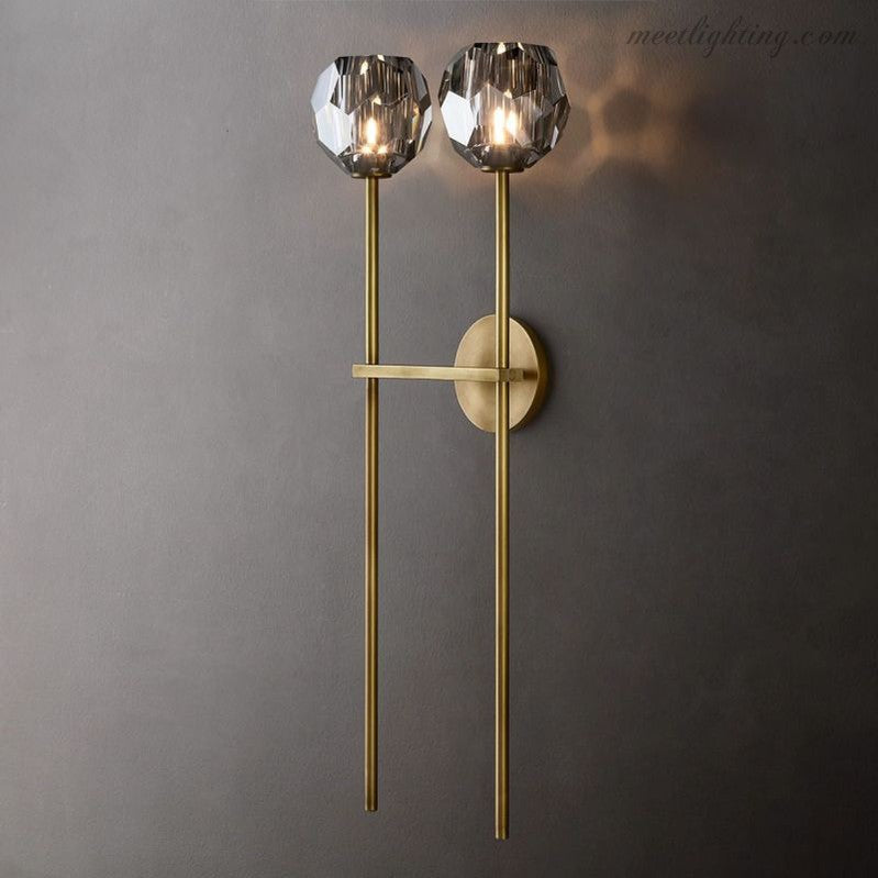 Crystal Globe Double Sconce Wall Light in Brass or Nickel – Two-Bulb Fixture for Living Room & Hallway