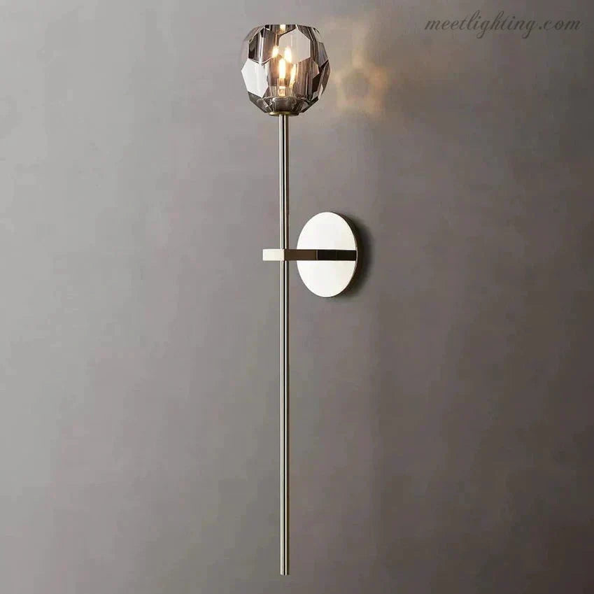Crystal Globe Wall Sconce Light Fixture Brass Hardware 28 Inch Tall Dimmable for Hallway Bedroom Entryway Dining Room