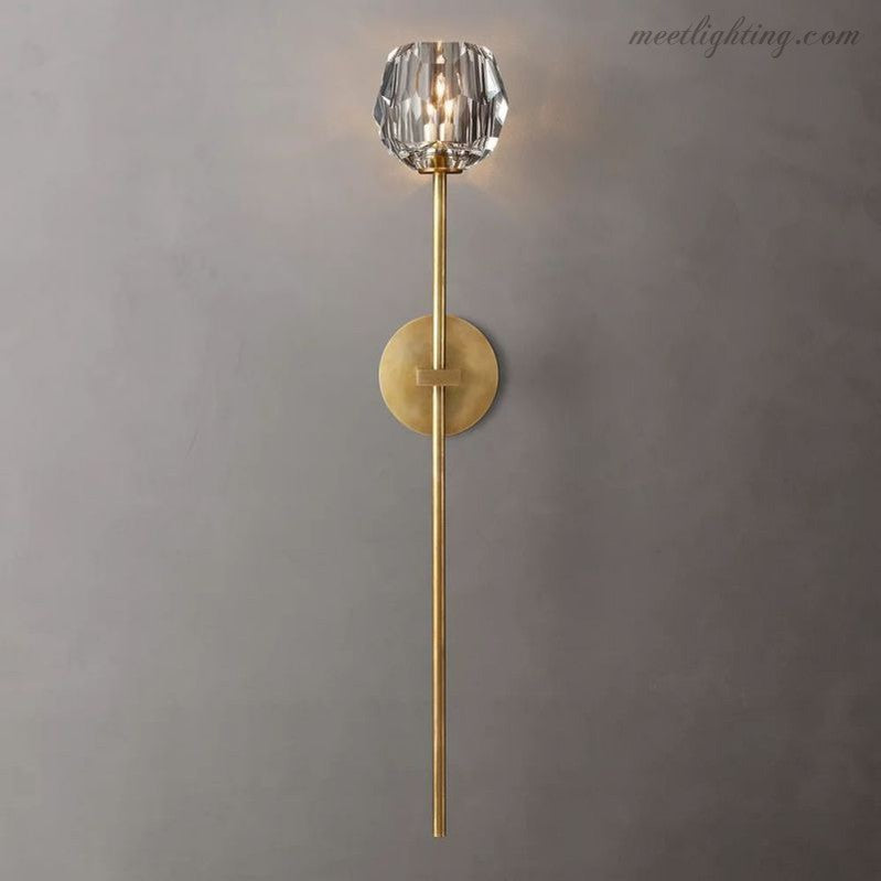 Crystal Globe Wall Sconce Light Fixture Brass Hardware 28 Inch Tall Dimmable for Hallway Bedroom Entryway Dining Room