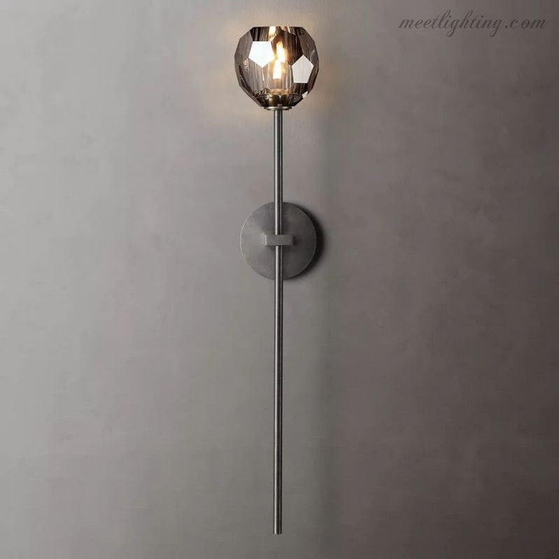 Crystal Globe Wall Sconce Light Fixture Brass Hardware 28 Inch Tall Dimmable for Hallway Bedroom Entryway Dining Room