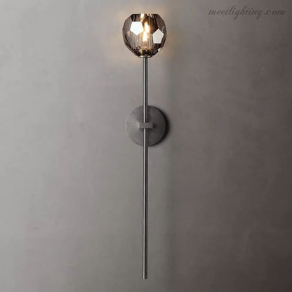 Crystal Globe Wall Sconce Light Fixture Brass Hardware 28 Inch Tall Dimmable for Hallway Bedroom Entryway Dining Room