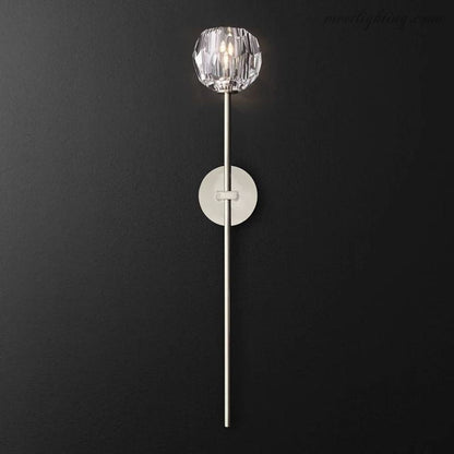 Crystal Globe Wall Sconce Light Fixture Brass Hardware 28 Inch Tall Dimmable for Hallway Bedroom Entryway Dining Room