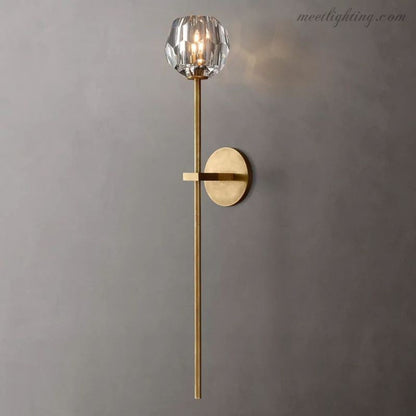 Crystal Globe Wall Sconce Light Fixture Brass Hardware 28 Inch Tall Dimmable for Hallway Bedroom Entryway Dining Room