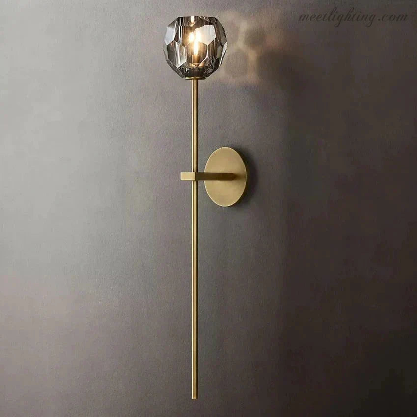 Crystal Globe Wall Sconce Light Fixture Brass Hardware 28 Inch Tall Dimmable for Hallway Bedroom Entryway Dining Room