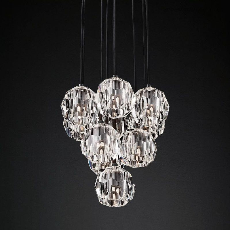 10-Light Crystal Globe Cluster Chandelier 14 Inch Dining Room Foyer Entryway Ceiling Fixture Adjustable Height Brass Nickel Black