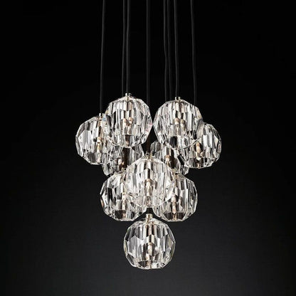 10-Light Crystal Globe Cluster Chandelier 14 Inch Dining Room Foyer Entryway Ceiling Fixture Adjustable Height Brass Nickel Black