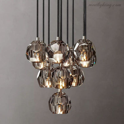 10-Light Crystal Globe Cluster Chandelier 14 Inch Dining Room Foyer Entryway Ceiling Fixture Adjustable Height Brass Nickel Black
