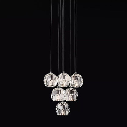 10-Light Crystal Globe Cluster Chandelier 14 Inch Dining Room Foyer Entryway Ceiling Fixture Adjustable Height Brass Nickel Black