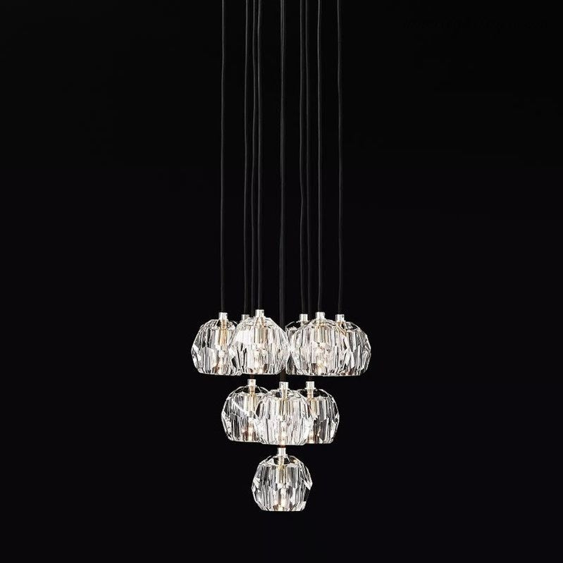 10-Light Crystal Globe Cluster Chandelier 14 Inch Dining Room Foyer Entryway Ceiling Fixture Adjustable Height Brass Nickel Black