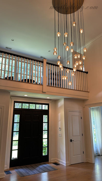 10-Light Crystal Globe Cluster Chandelier 14 Inch Dining Room Foyer Entryway Ceiling Fixture Adjustable Height Brass Nickel Black