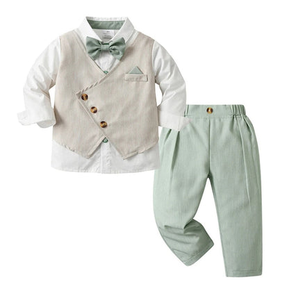Boys Formal Outfit 3-Piece Set with Shirt Vest Pants Bow Tie Navy Light Blue for Weddings Parties Special Occasions Toddler Kids