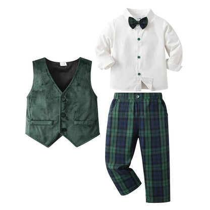 Boys Formal Outfit 3-Piece Set with Shirt Vest Pants Bow Tie Navy Light Blue for Weddings Parties Special Occasions Toddler Kids
