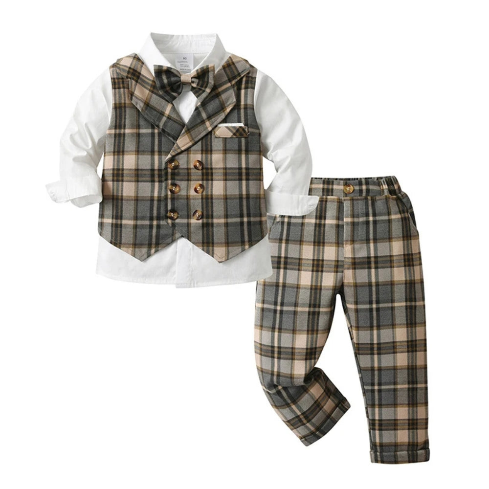 Boys 3-Piece Formal Suit Set with Shirt, Vest, Pants & Bow Tie for Weddings, Parties & Special Occasions | Soft Cotton Dress Outfit