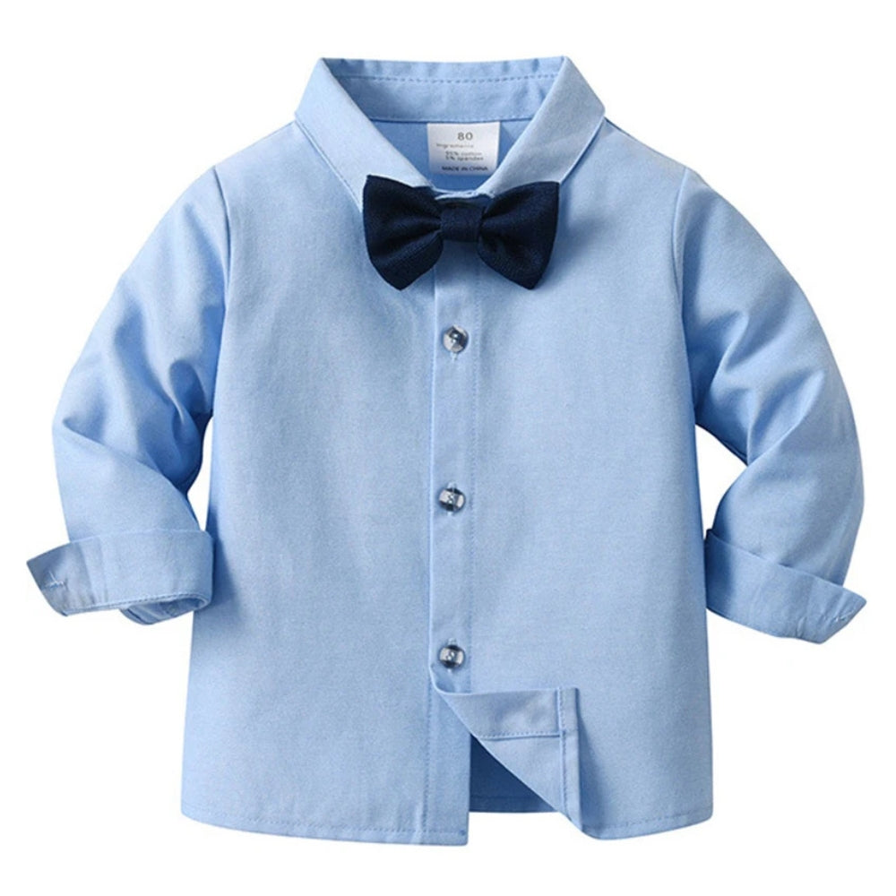 Boys Formal Outfit 3-Piece Set with Shirt Vest Pants Bow Tie Navy Light Blue for Weddings Parties Special Occasions Toddler Kids