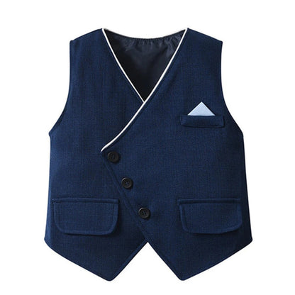 Boys Formal Outfit 3-Piece Set with Shirt Vest Pants Bow Tie Navy Light Blue for Weddings Parties Special Occasions Toddler Kids