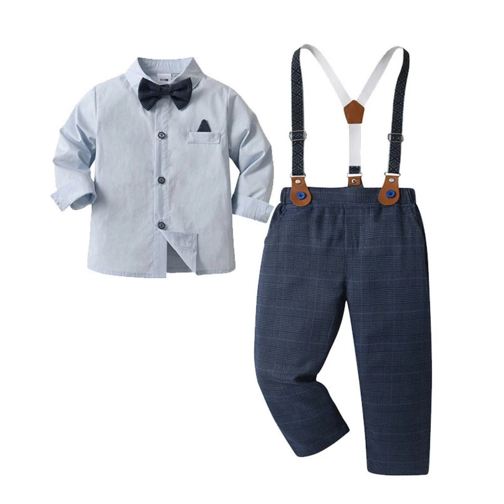 Boys Formal Outfit 3-Piece Set with Shirt Vest Pants Bow Tie Navy Light Blue for Weddings Parties Special Occasions Toddler Kids