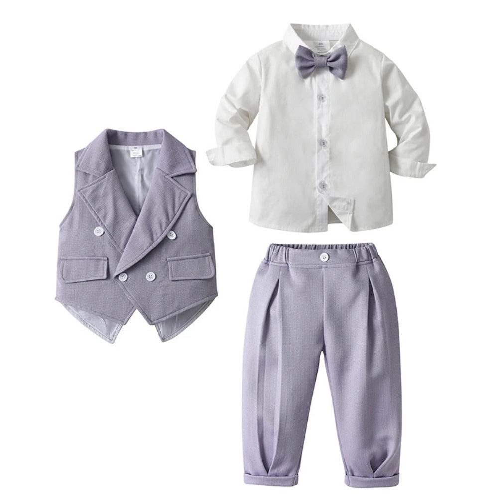 Boys Formal Outfit 3-Piece Set with Shirt Vest Pants Bow Tie Navy Light Blue for Weddings Parties Special Occasions Toddler Kids