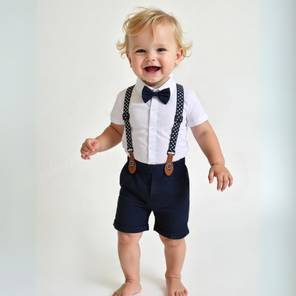 Boys Formal Outfit 3-Piece Set with Shirt Vest Pants Bow Tie Navy Light Blue for Weddings Parties Special Occasions Toddler Kids