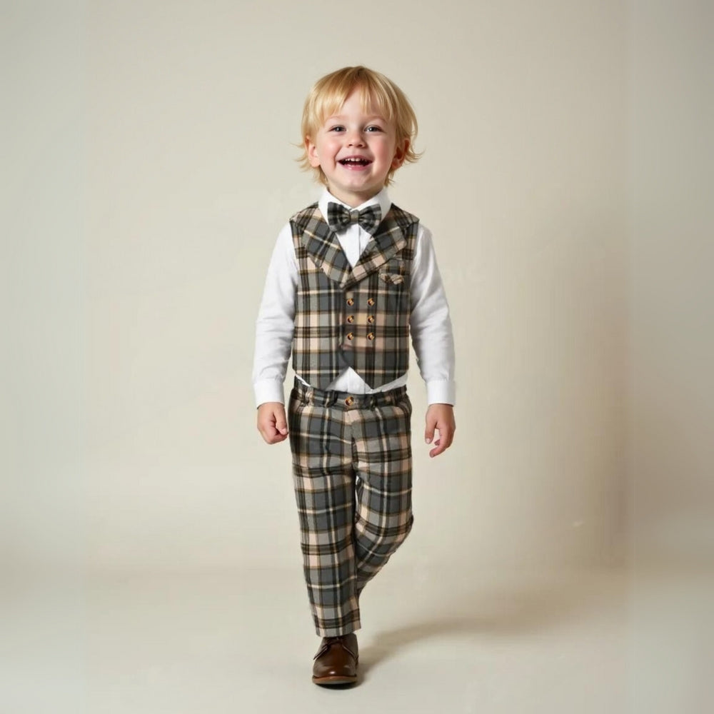 Boys Formal Outfit 3-Piece Set with Shirt Vest Pants Bow Tie Navy Light Blue for Weddings Parties Special Occasions Toddler Kids