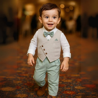 Boys Formal Outfit 3-Piece Set with Shirt Vest Pants Bow Tie Navy Light Blue for Weddings Parties Special Occasions Toddler Kids