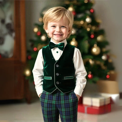 Boys Formal Outfit 3-Piece Set with Shirt Vest Pants Bow Tie Navy Light Blue for Weddings Parties Special Occasions Toddler Kids