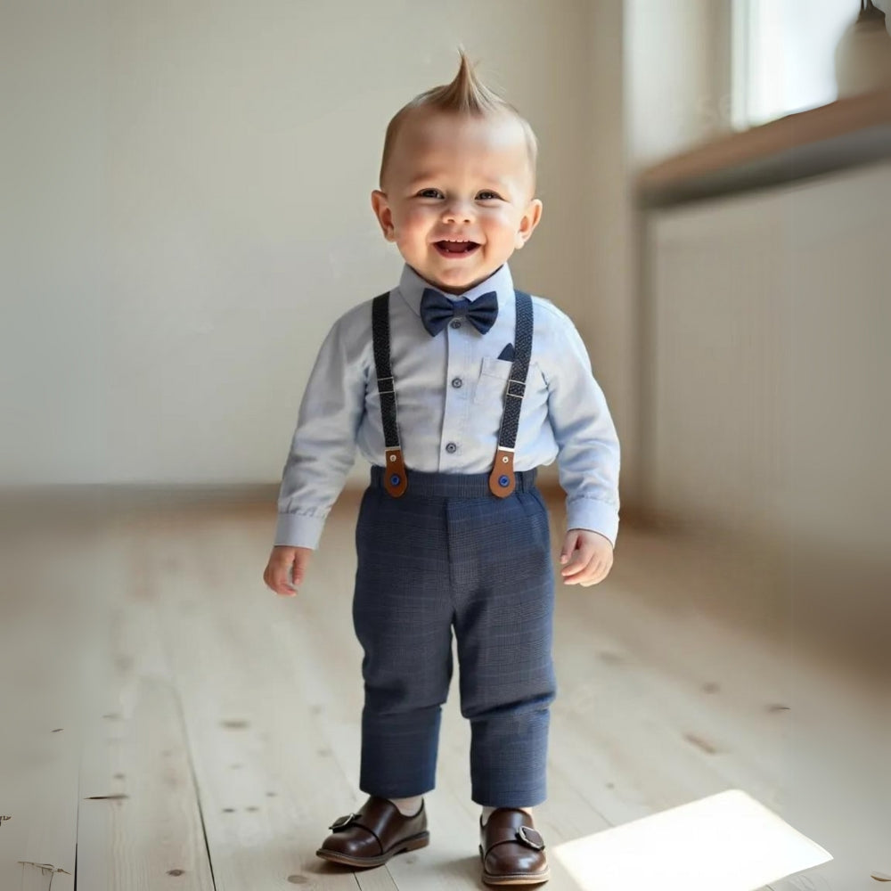 Boys 3-Piece Formal Suit Set with Shirt, Vest, Pants & Bow Tie for Weddings, Parties & Special Occasions | Soft Cotton Dress Outfit
