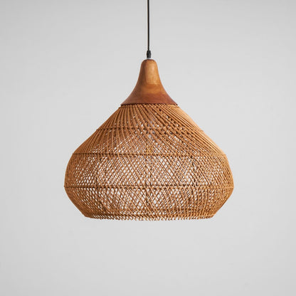 Handwoven Rattan Ceiling Light Fixture for Dining Room and Kitchen Island Over Table Adjustable Drop Natural Fiber Pendant Shade Wood Metal