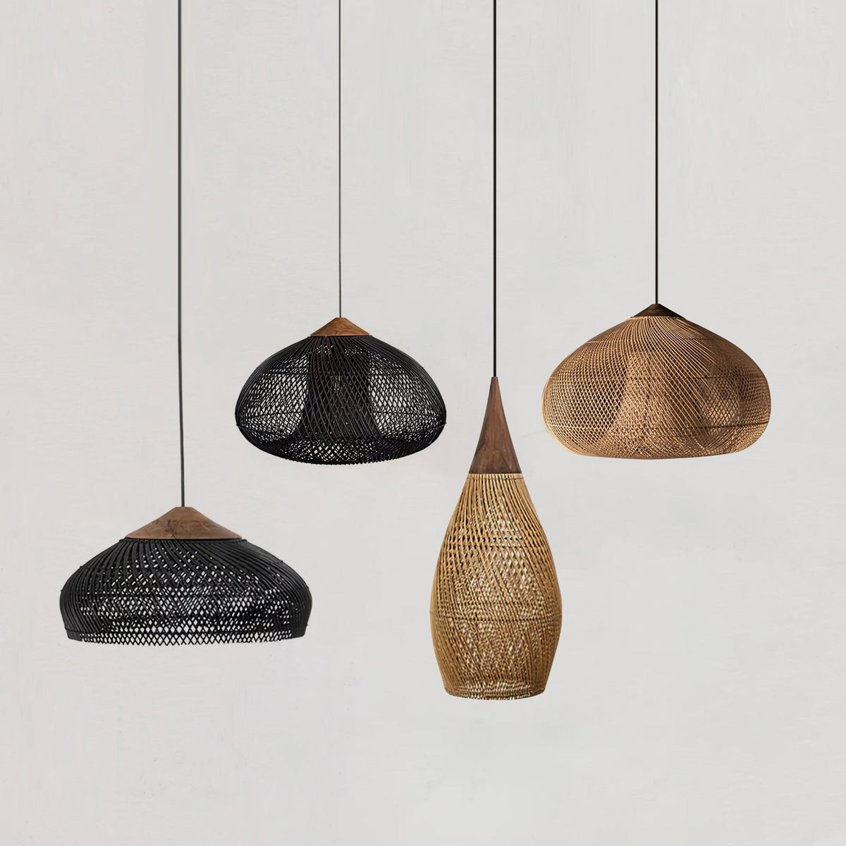 Handwoven Rattan Ceiling Light Fixture for Dining Room and Kitchen Island Over Table Adjustable Drop Natural Fiber Pendant Shade Wood Metal