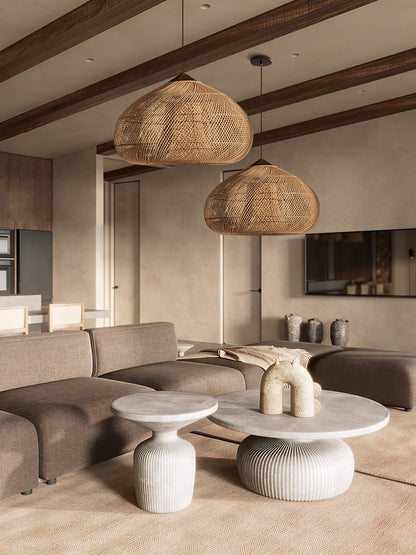 Handwoven Rattan Ceiling Light Fixture for Dining Room and Kitchen Island Over Table Adjustable Drop Natural Fiber Pendant Shade Wood Metal