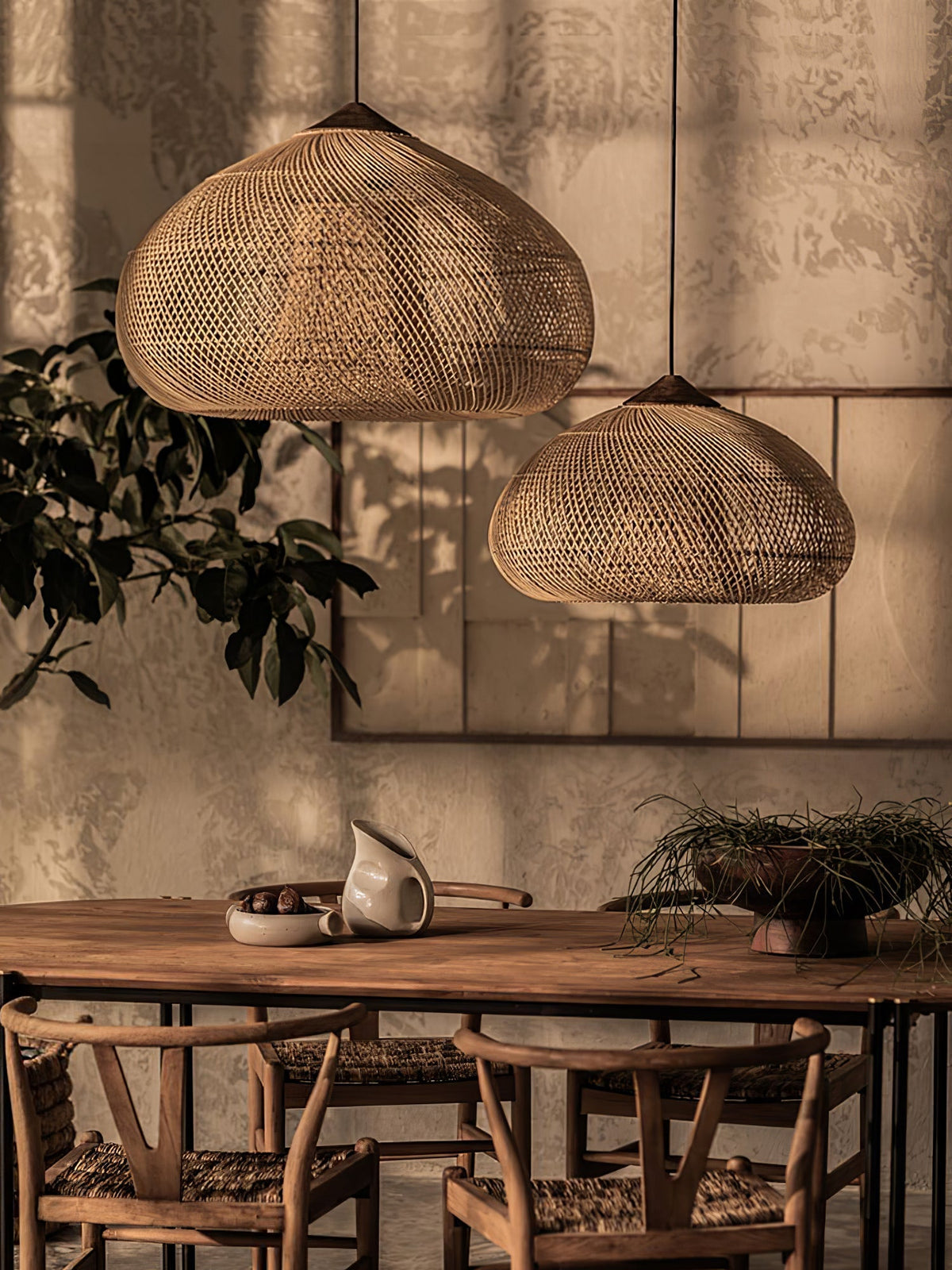 Handwoven Rattan Ceiling Light Fixture for Dining Room and Kitchen Island Over Table Adjustable Drop Natural Fiber Pendant Shade Wood Metal