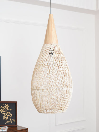 Handwoven Rattan Ceiling Light Fixture for Dining Room and Kitchen Island Over Table Adjustable Drop Natural Fiber Pendant Shade Wood Metal