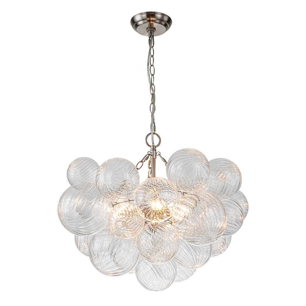 Multi-Globe Textured Glass Ceiling Fixture with Adjustable Chain Hardwired Dimmable Lighting for Dining Room Entryway Bedroom