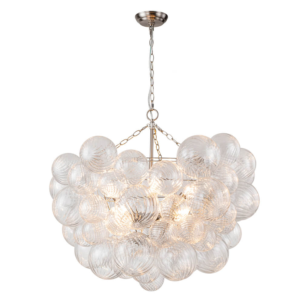 Multi-Globe Textured Glass Ceiling Fixture with Adjustable Chain Hardwired Dimmable Lighting for Dining Room Entryway Bedroom