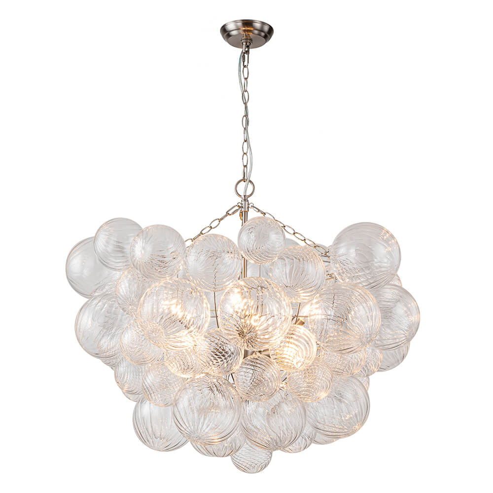 Multi-Globe Textured Glass Ceiling Fixture with Adjustable Chain Hardwired Dimmable Lighting for Dining Room Entryway Bedroom